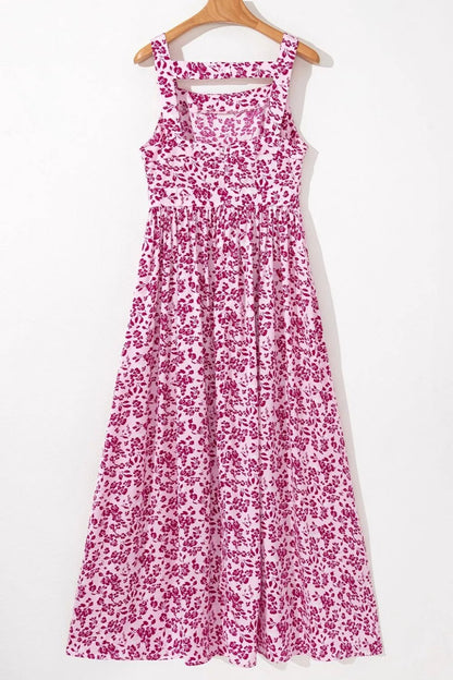 Floral Cutout Back Square Neck Maxi Dress - adritiX