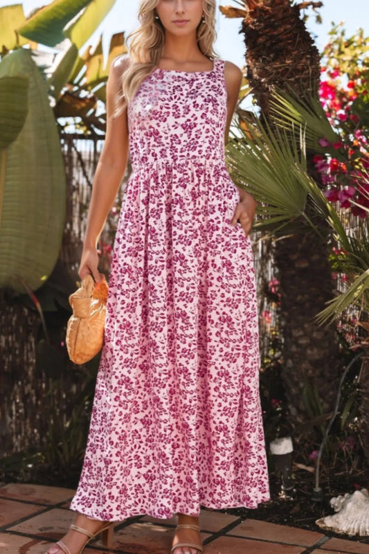 Floral Cutout Back Square Neck Maxi Dress - adritiX