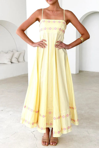 Floral Embroidered Spaghetti Strap Maxi Dress - adritiX