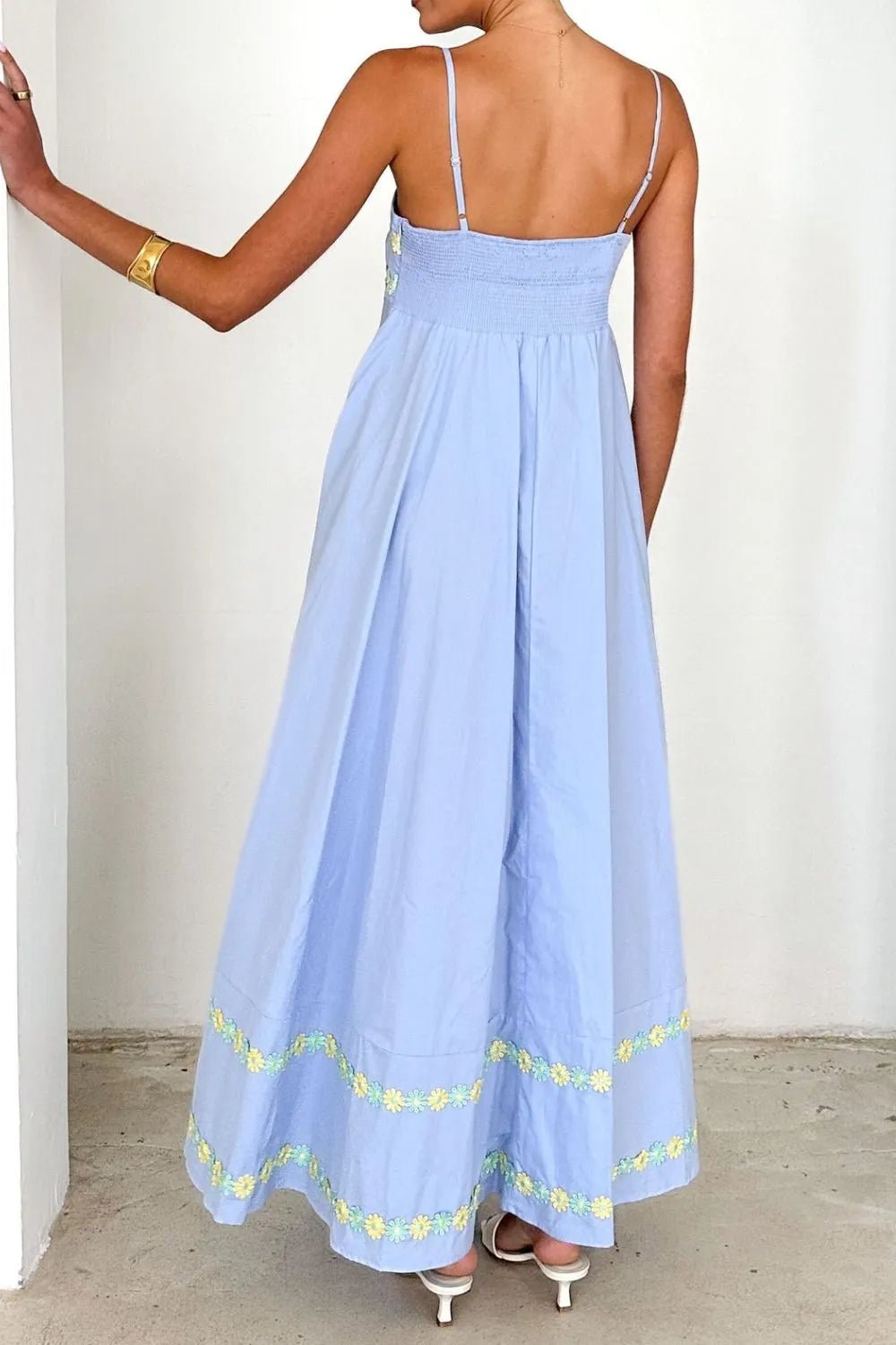 Floral Embroidered Spaghetti Strap Maxi Dress - adritiX