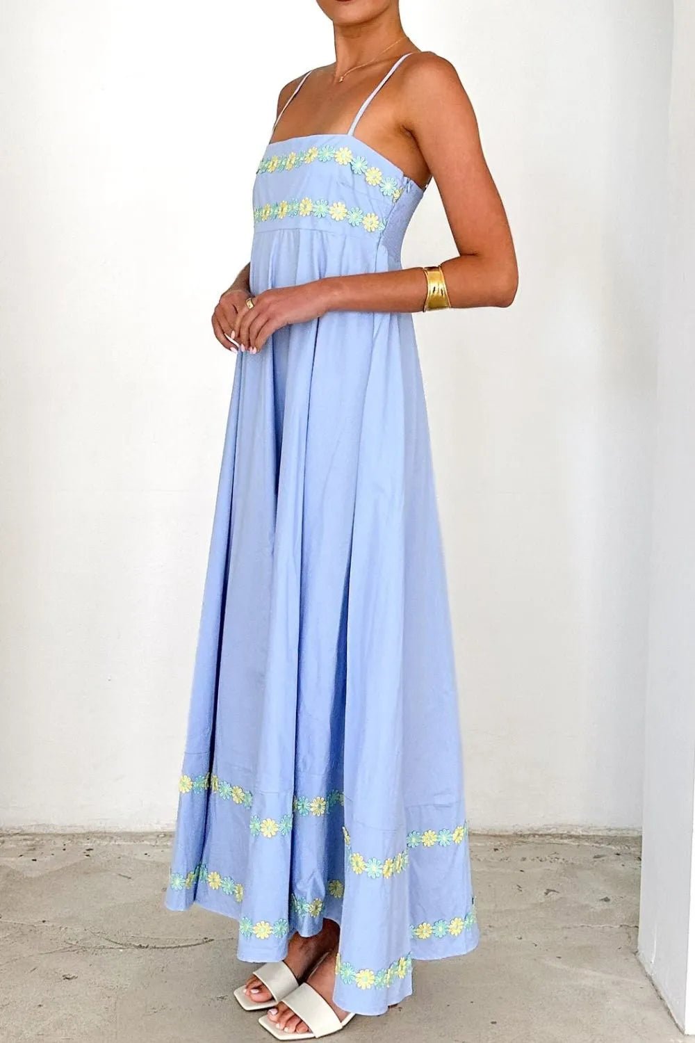 Floral Embroidered Spaghetti Strap Maxi Dress - adritiX