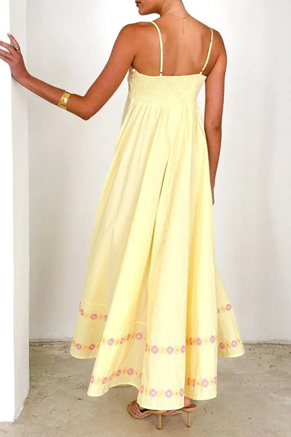 Floral Embroidered Spaghetti Strap Maxi Dress - adritiX