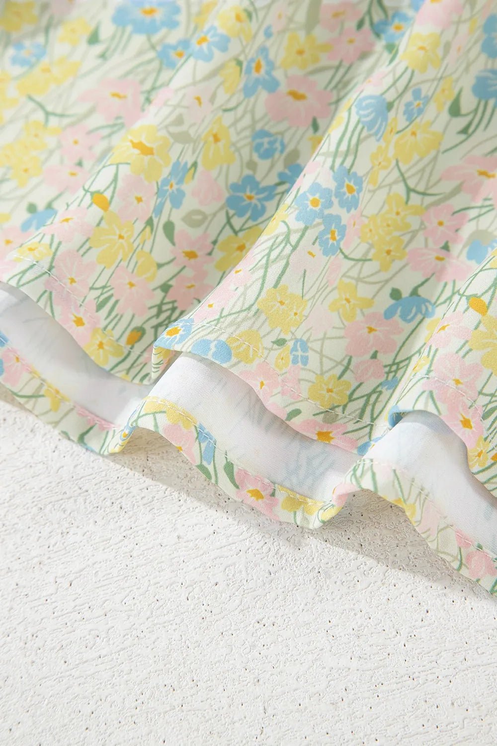 Floral Half Sleeve Frilled U Neck A - line Short Dress - adritiX