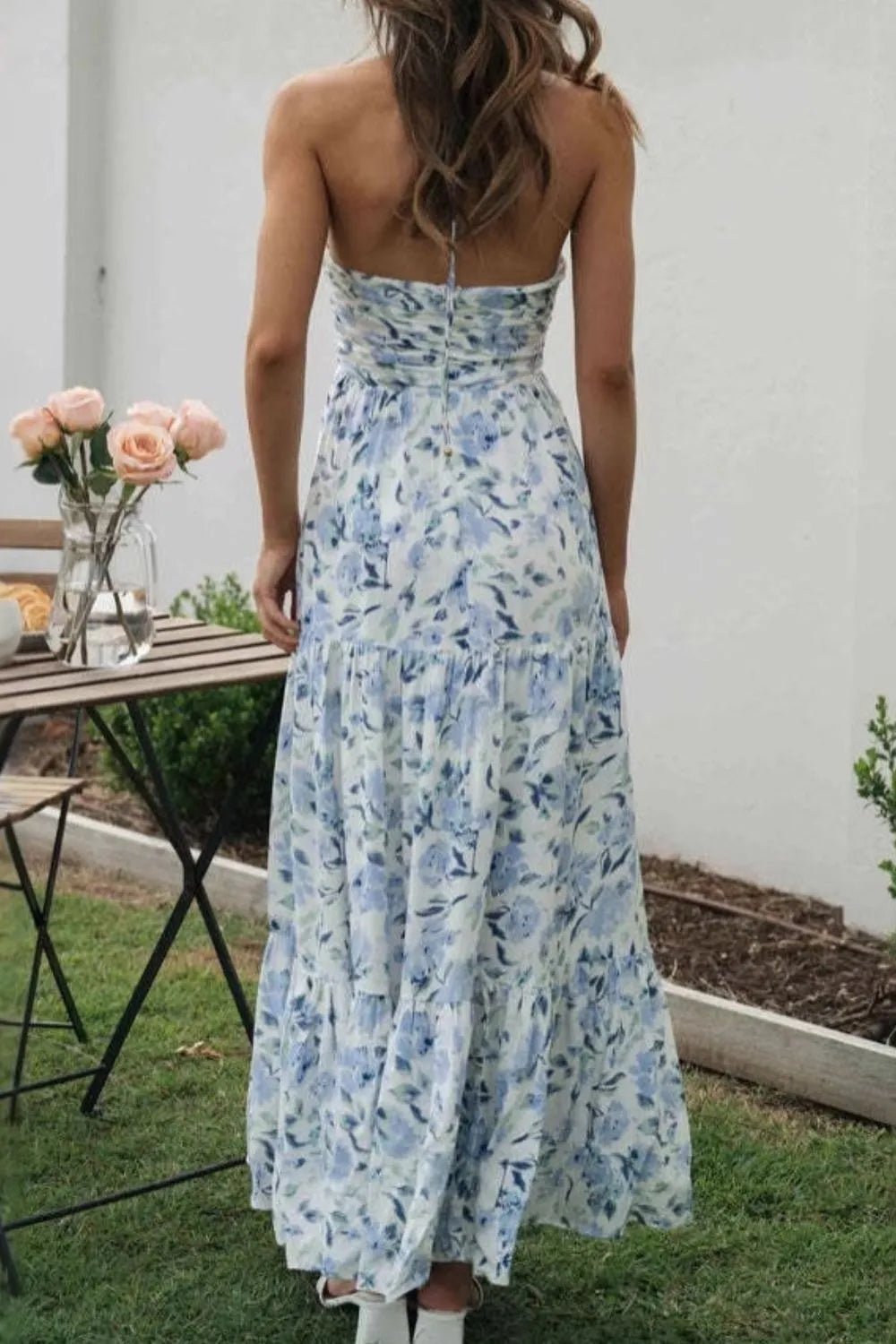 Floral Halter Neck Tiered Maxi Dress - adritiX