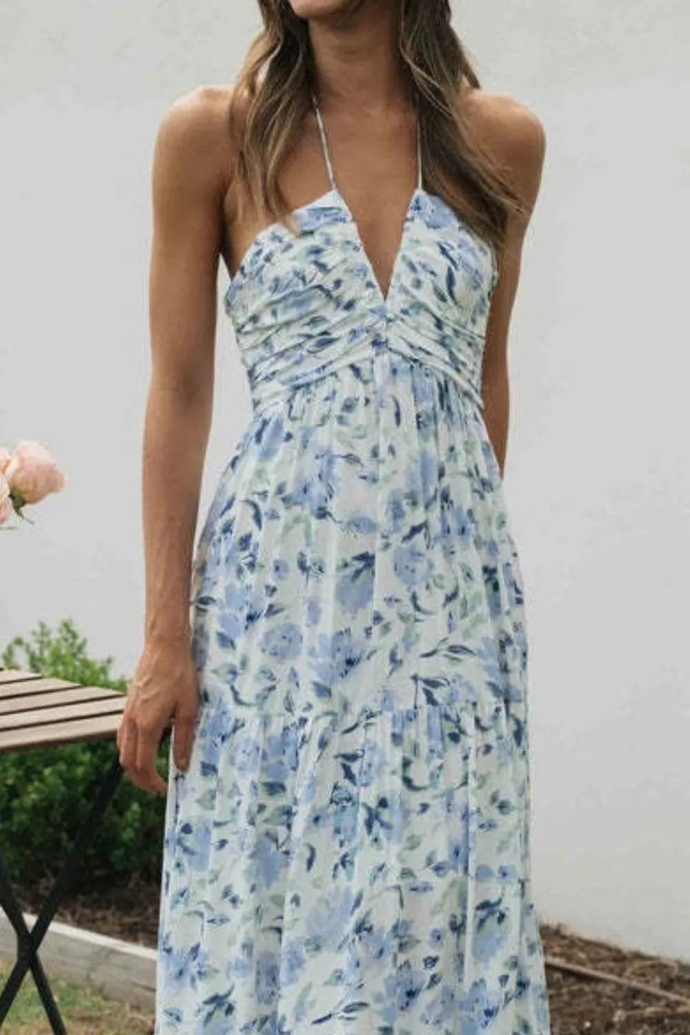 Floral Halter Neck Tiered Maxi Dress - adritiX