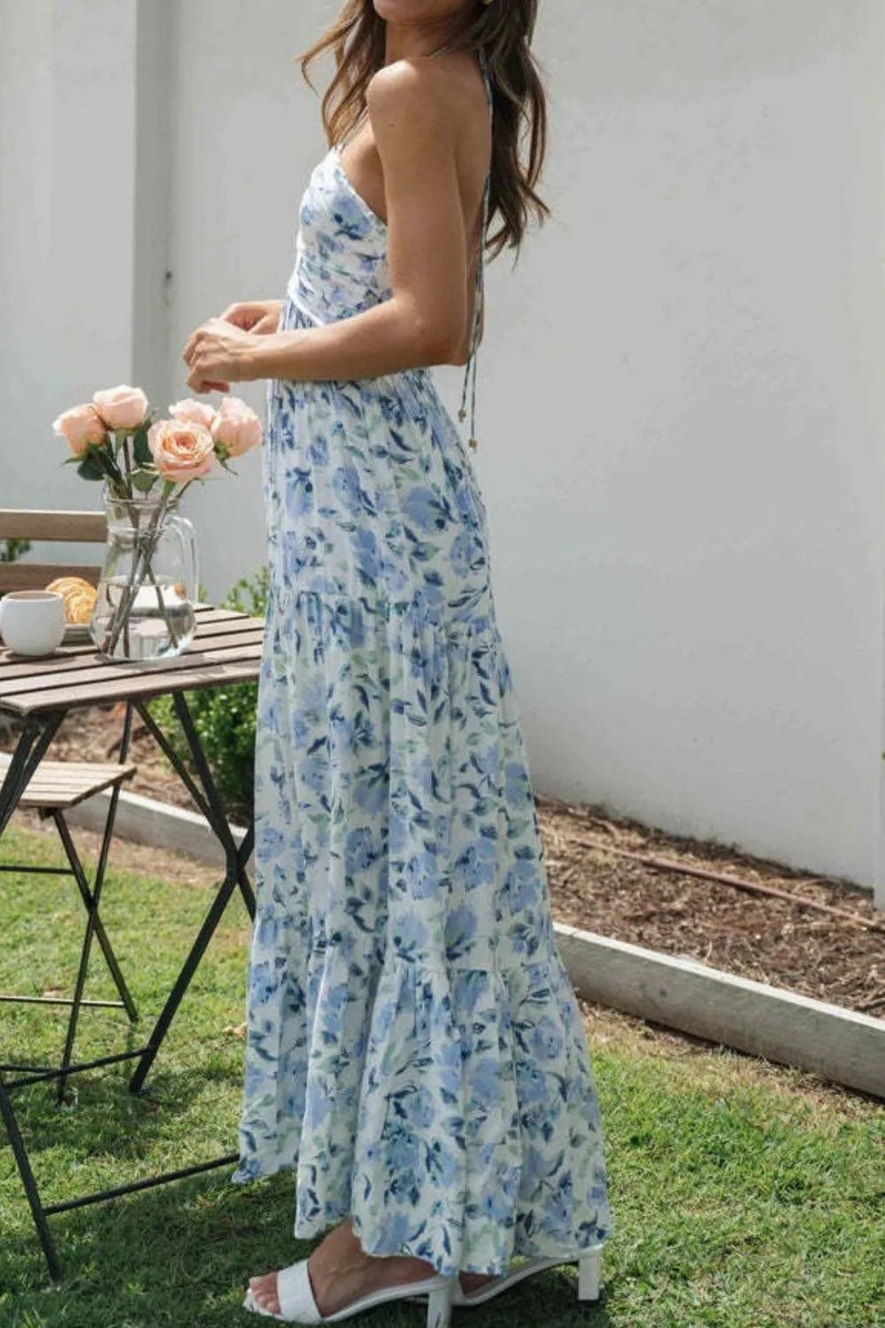 Floral Halter Neck Tiered Maxi Dress - adritiX
