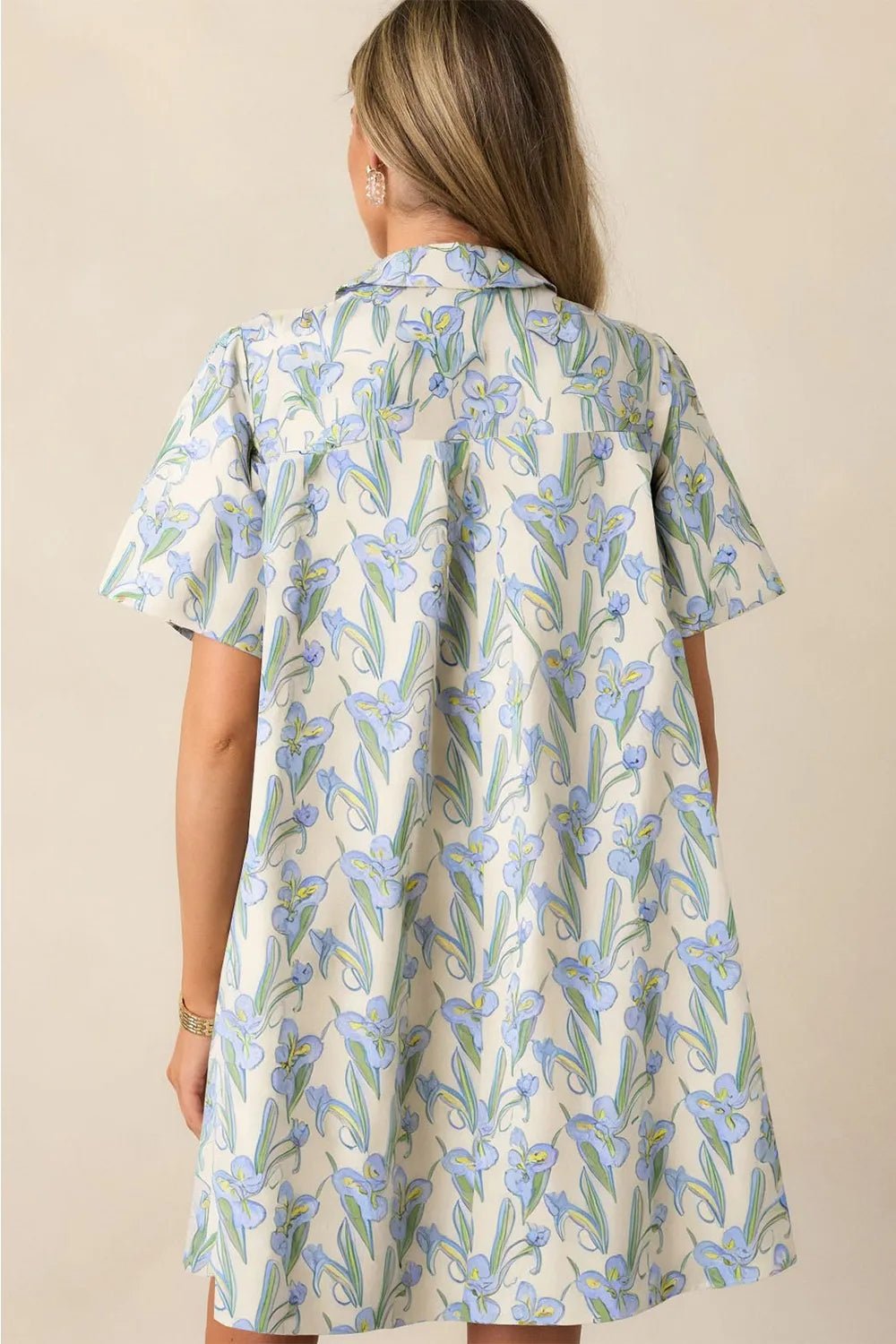 Floral Print Button - Up Shirt Dress - adritiX