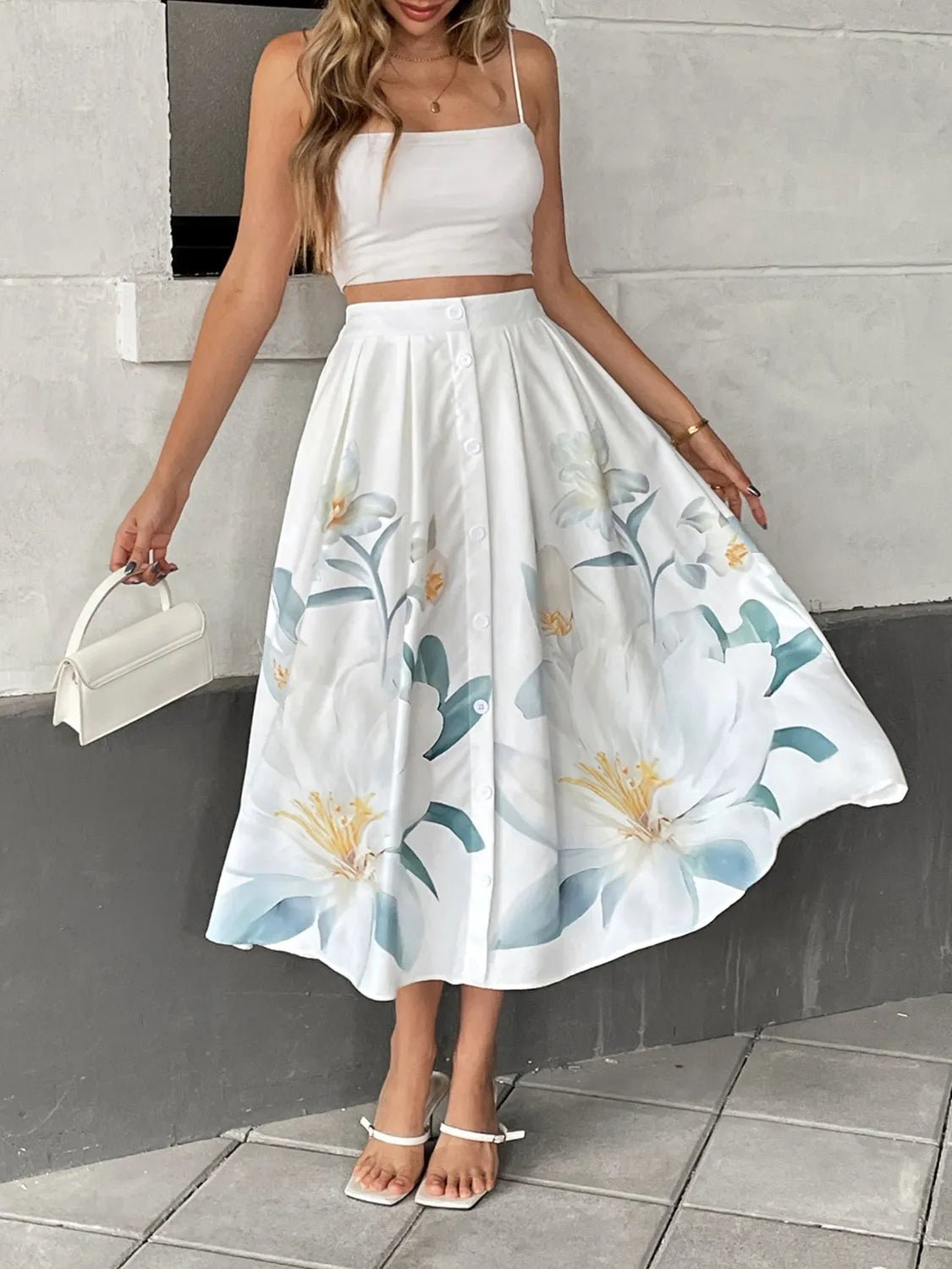 Floral Print Midi Skirt - adritiX