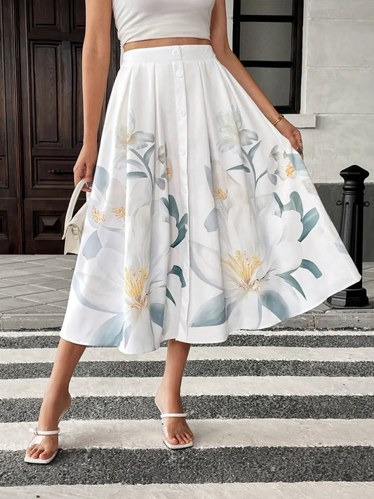Floral Print Midi Skirt - adritiX
