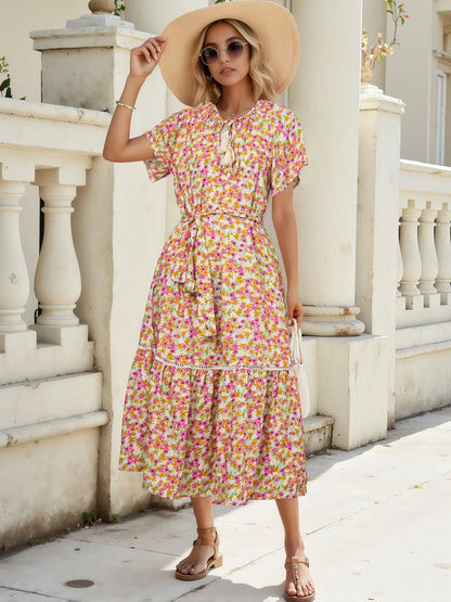 Floral Print Ruffle Hem Midi Dress - adritiX