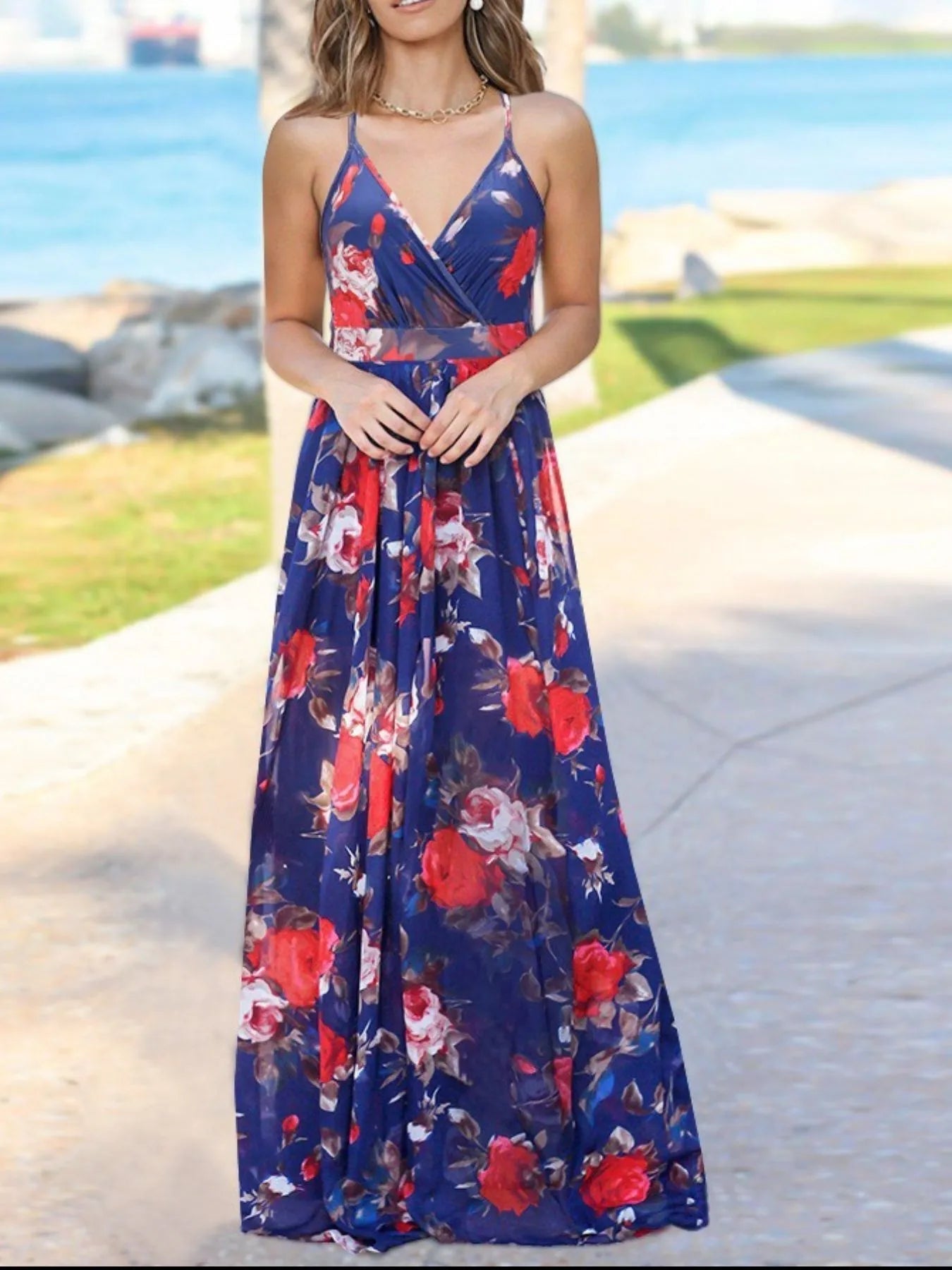 Floral Print Spaghetti Strap Maxi Dress - adritiX