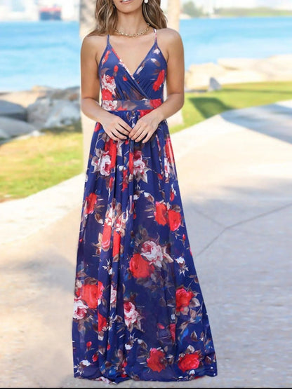 Floral Print Spaghetti Strap Maxi Dress - adritiX