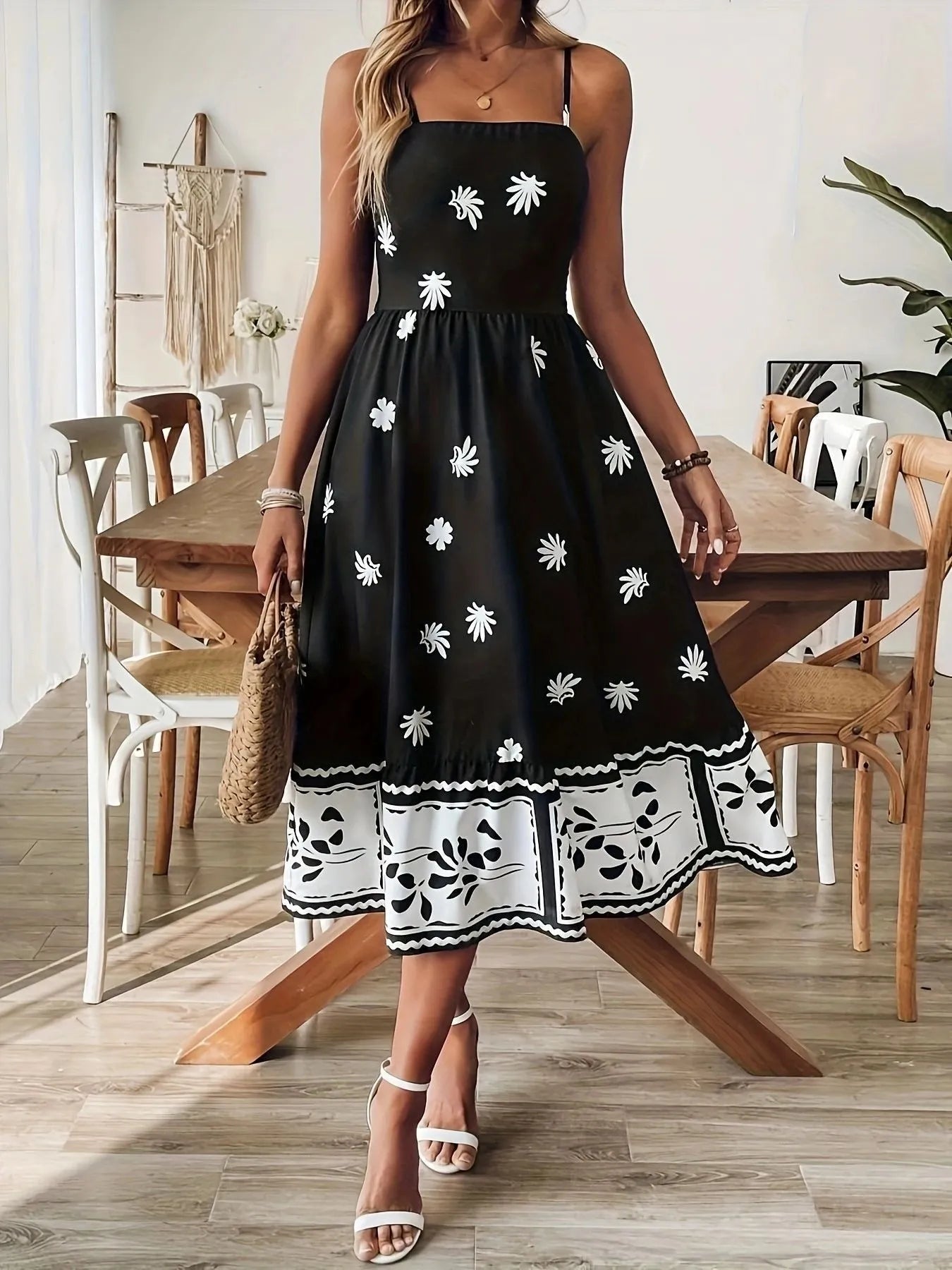 Floral Print Spaghetti Strap Midi Dress - adritiX