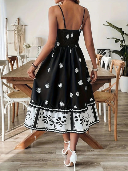 Floral Print Spaghetti Strap Midi Dress - adritiX