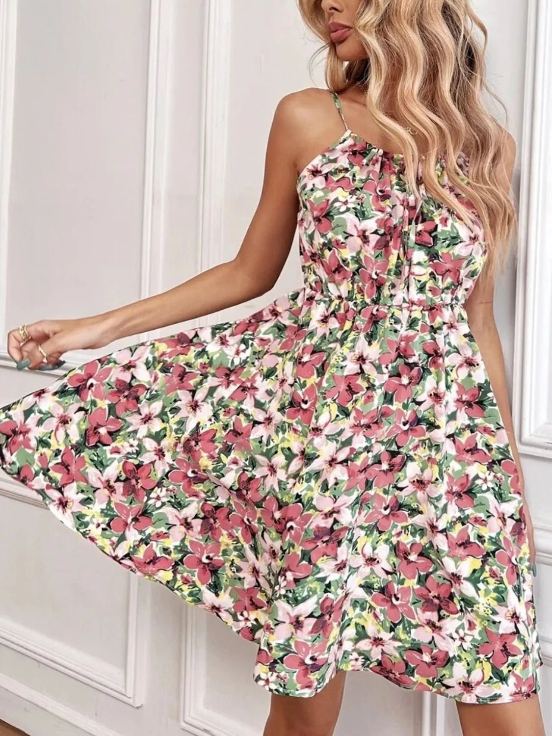 Floral Print Spaghetti Strap Summer Mini Dress - adritiX