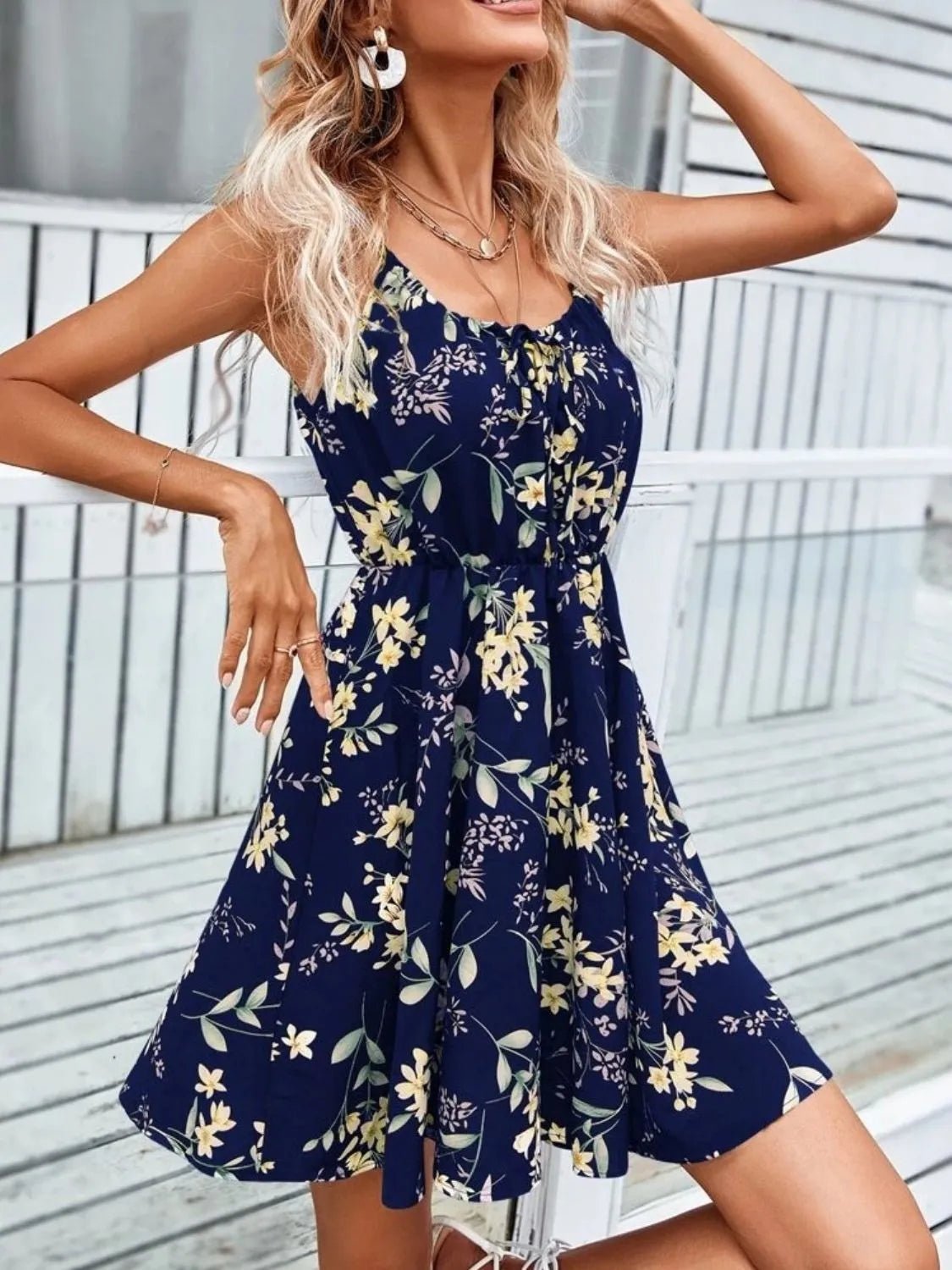 Floral Print Spaghetti Strap Summer Mini Dress - adritiX