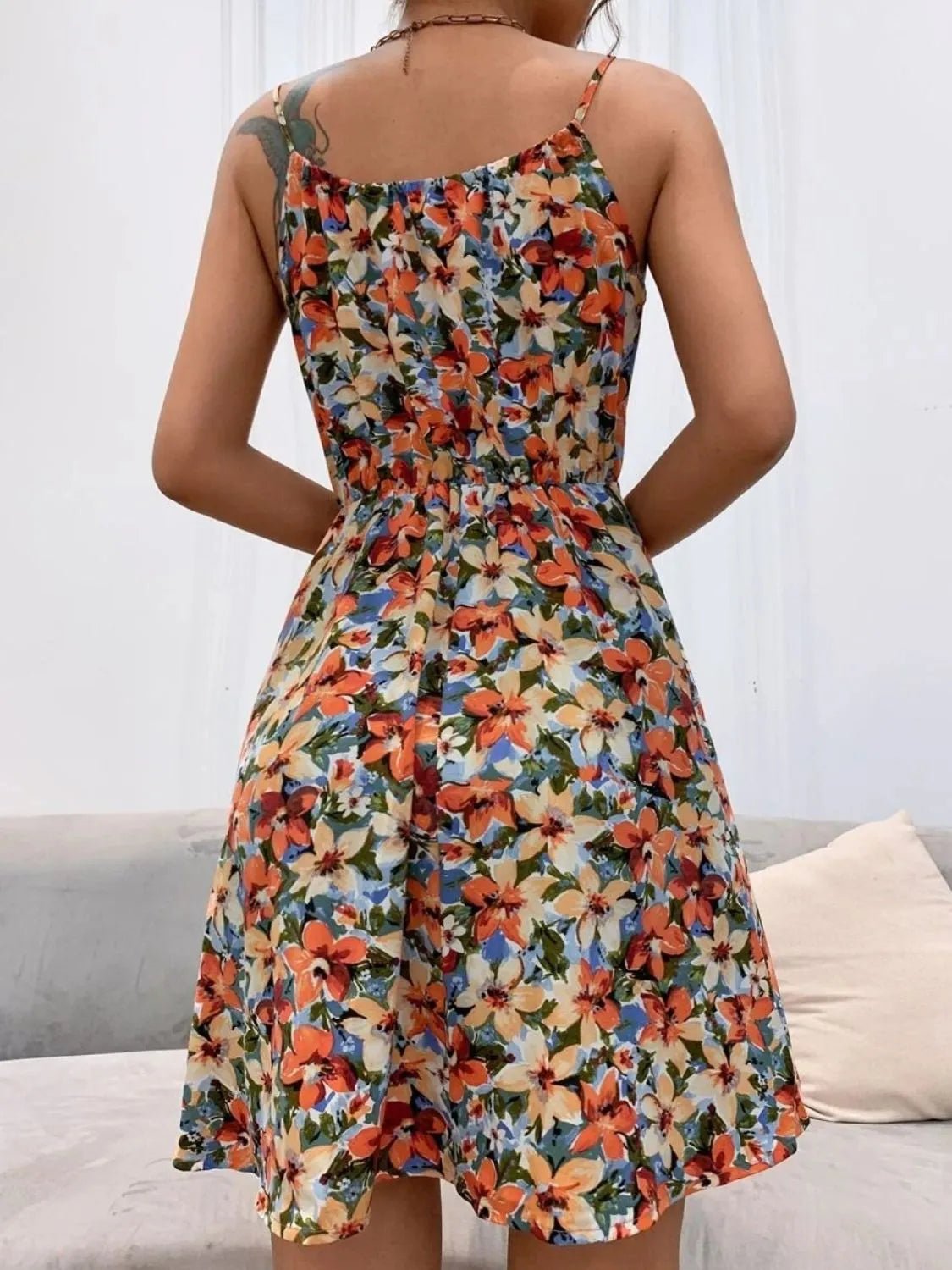 Floral Print Spaghetti Strap Summer Mini Dress - adritiX