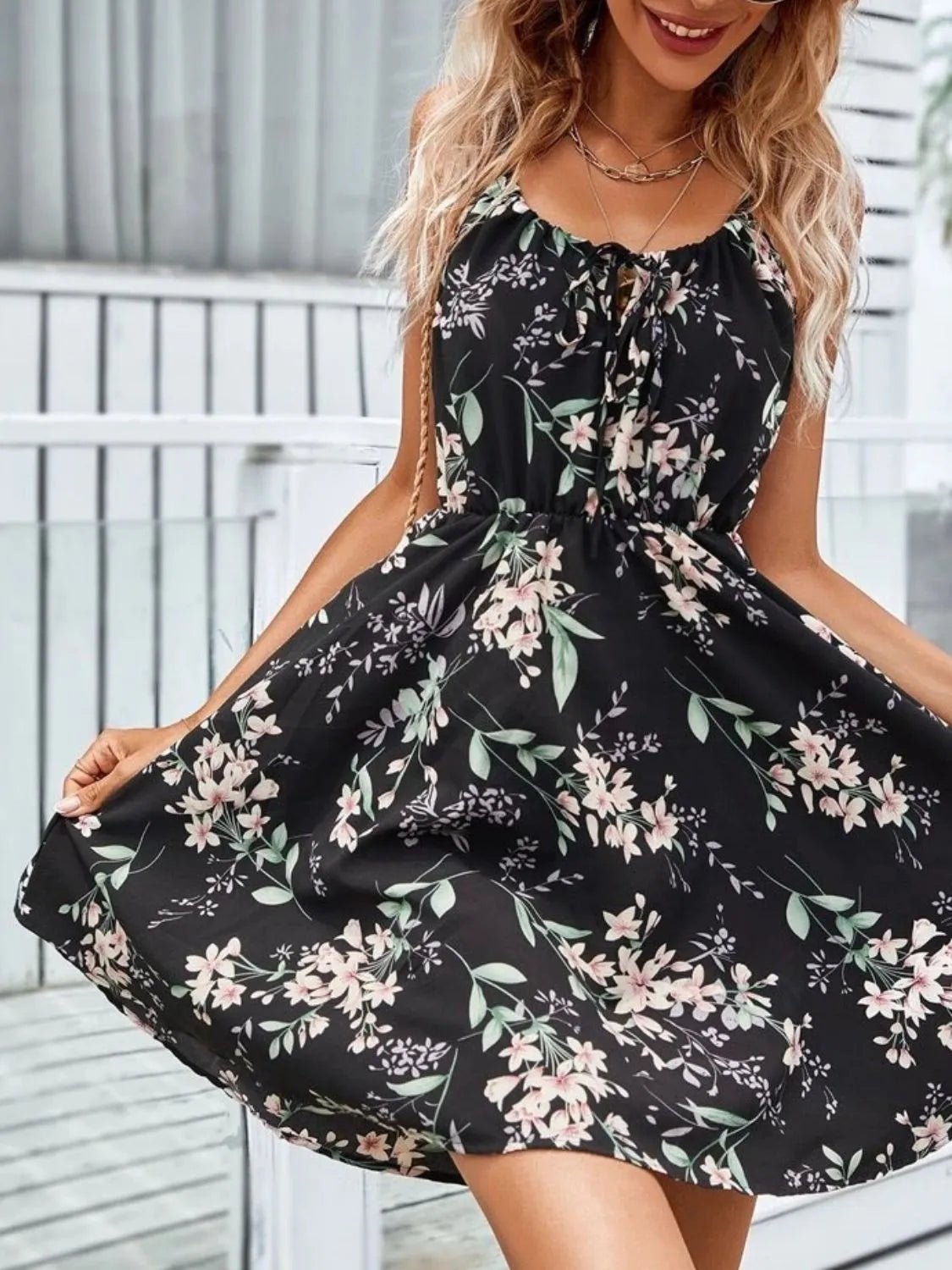 Floral Print Spaghetti Strap Summer Mini Dress - adritiX