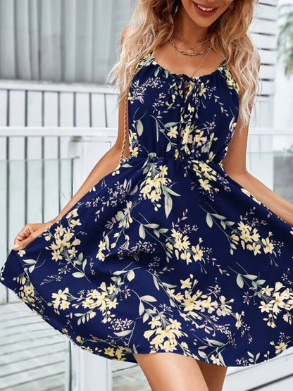 Floral Print Spaghetti Strap Summer Mini Dress - adritiX