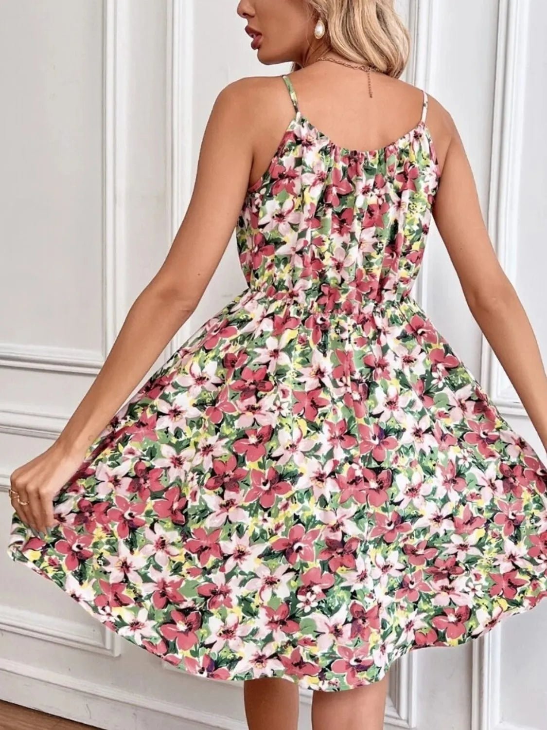 Floral Print Spaghetti Strap Summer Mini Dress - adritiX