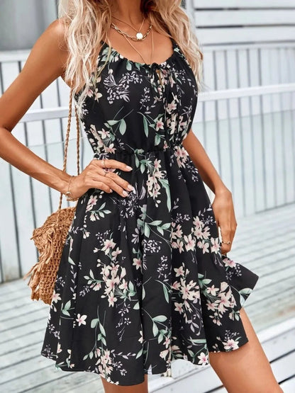 Floral Print Spaghetti Strap Summer Mini Dress - adritiX