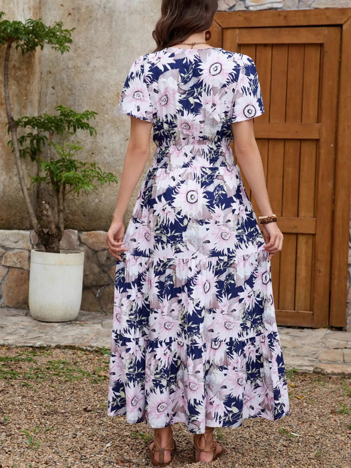 Floral Print Surplice Midi Dress - adritiX