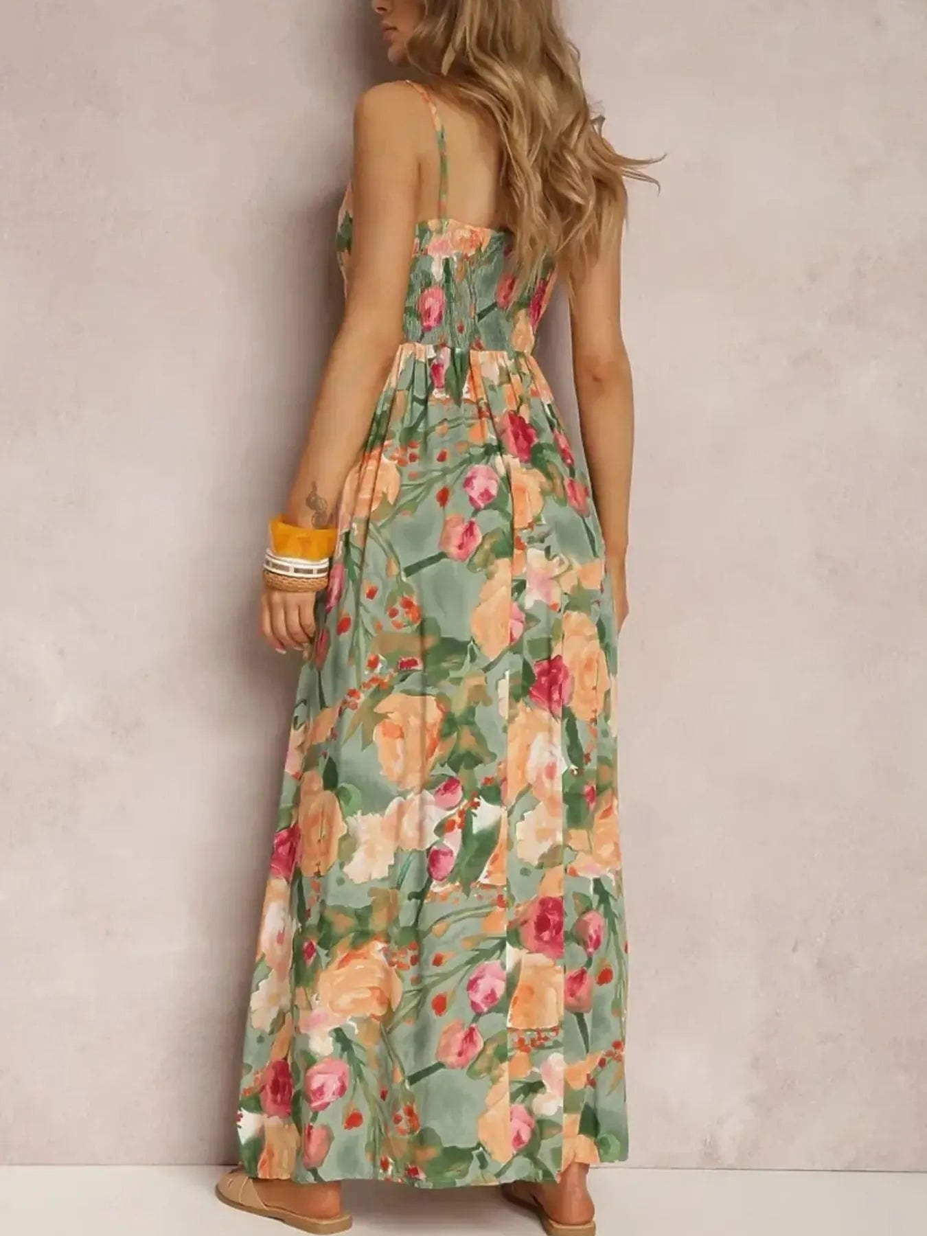 Floral Print Surplice Spaghetti Strap Maxi Dress - adritiX