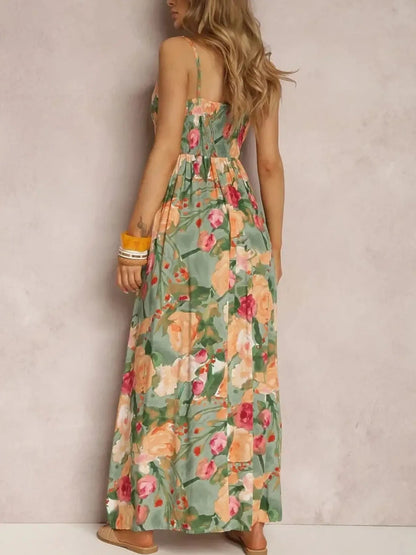 Floral Print Surplice Spaghetti Strap Maxi Dress - adritiX