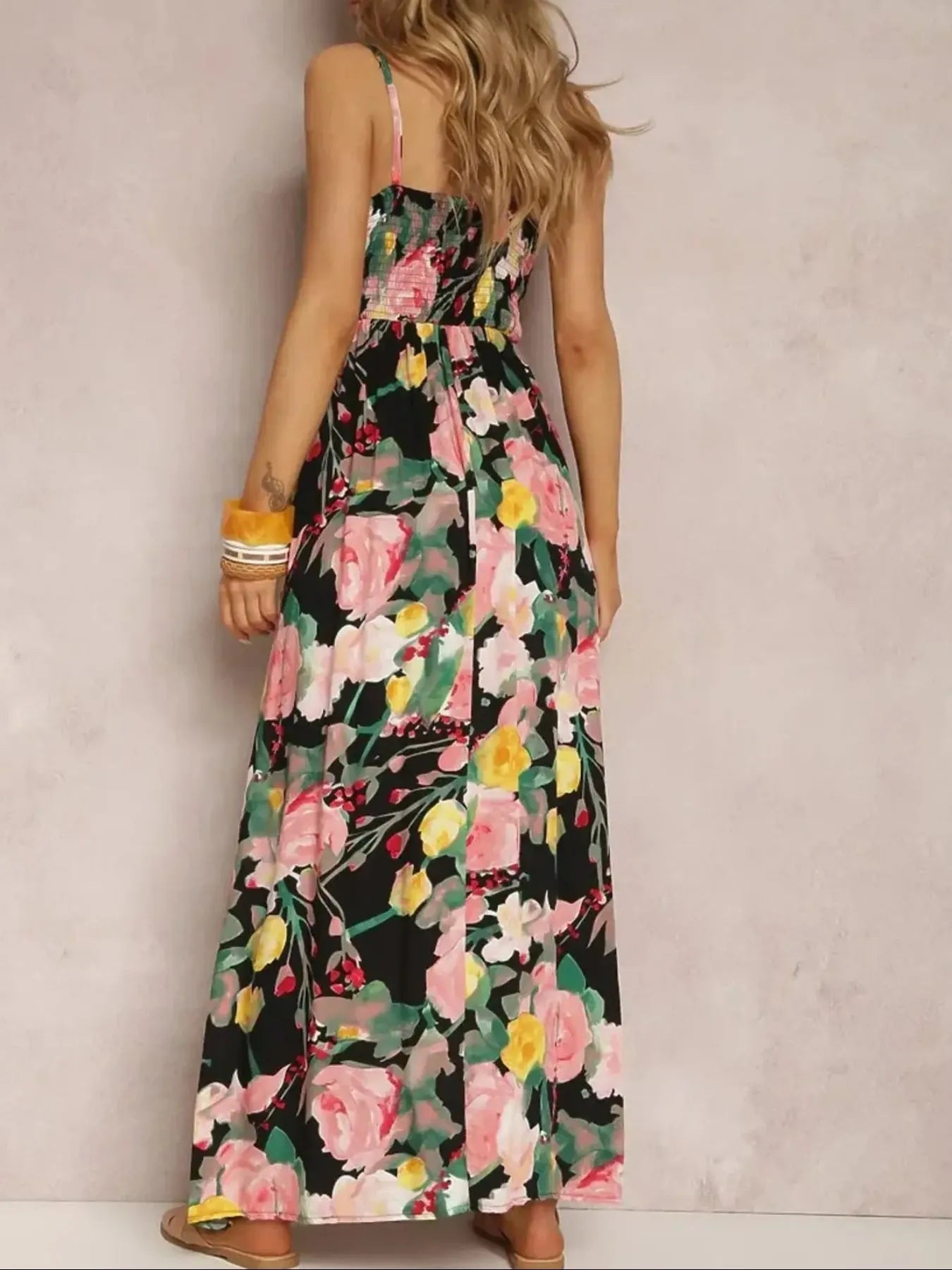 Floral Print Surplice Spaghetti Strap Maxi Dress - adritiX