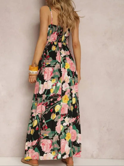 Floral Print Surplice Spaghetti Strap Maxi Dress - adritiX