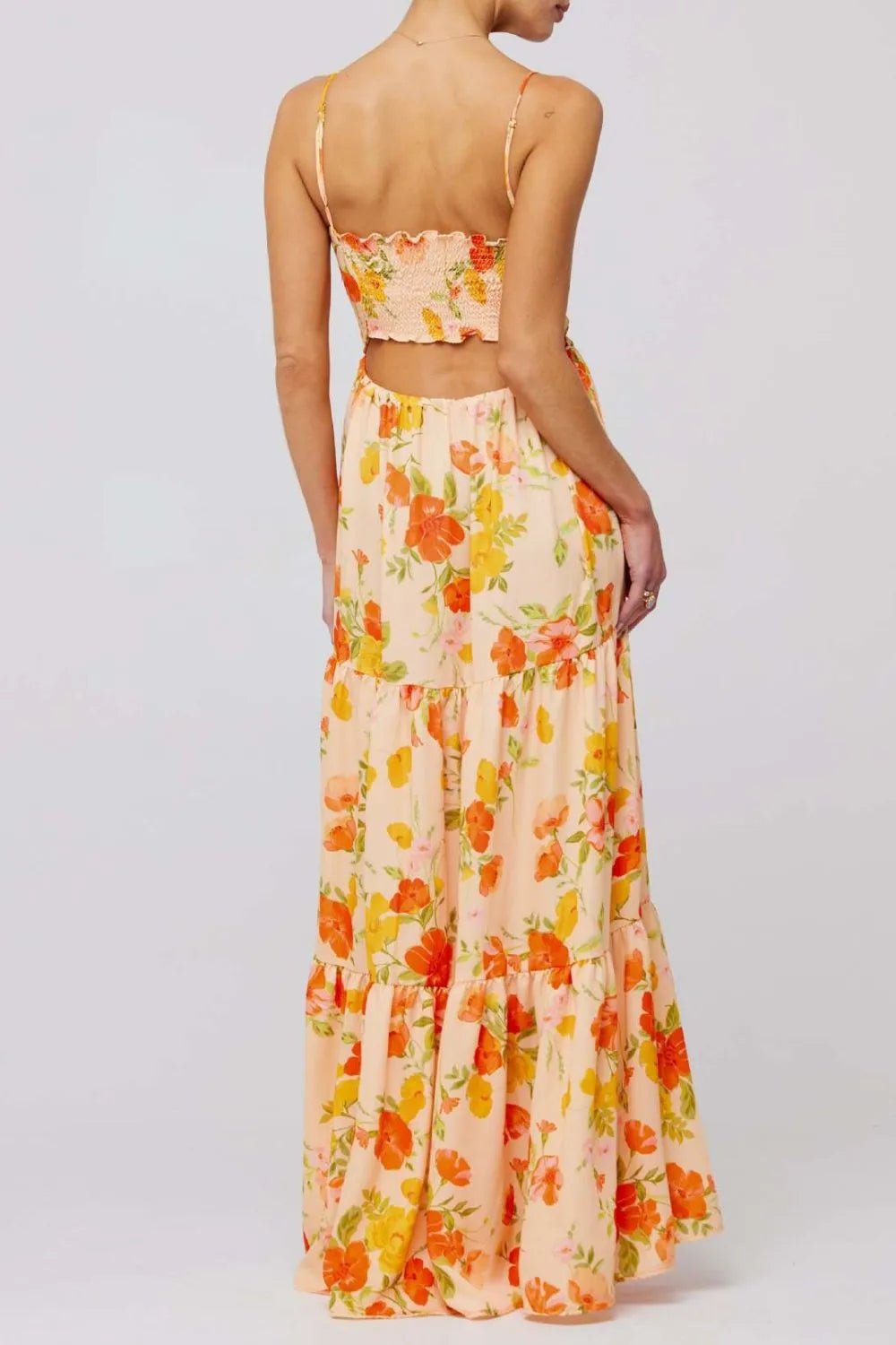 Floral Print Tie Front Tiered Maxi Dress - adritiX