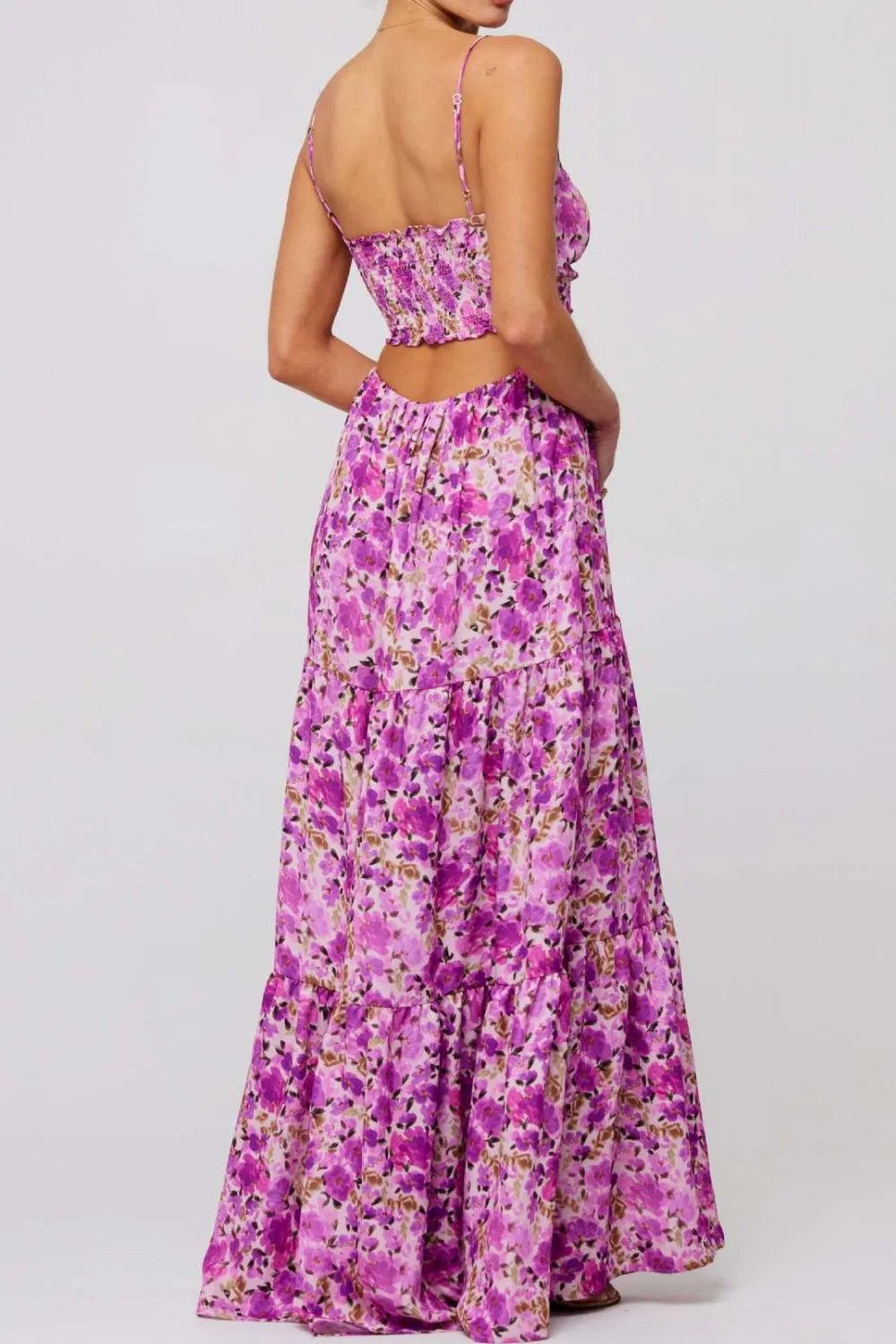 Floral Print Tie Front Tiered Maxi Dress - adritiX