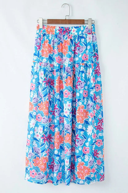 Floral Printed High Waist Split Skirt - adritiX