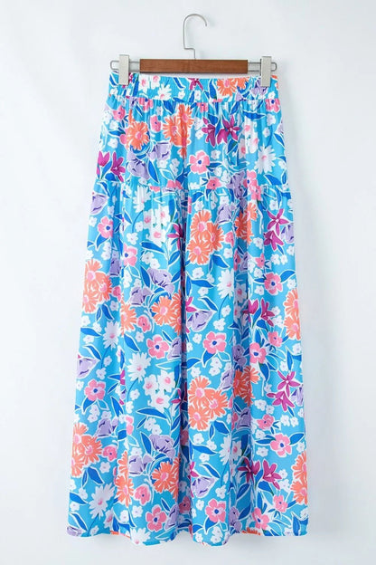 Floral Printed High Waist Split Skirt - adritiX