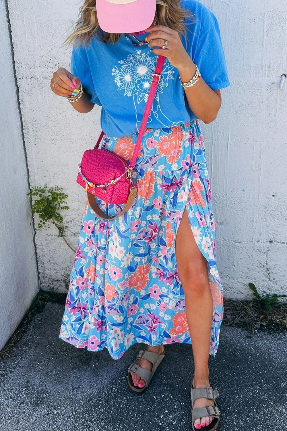Floral Printed High Waist Split Skirt - adritiX