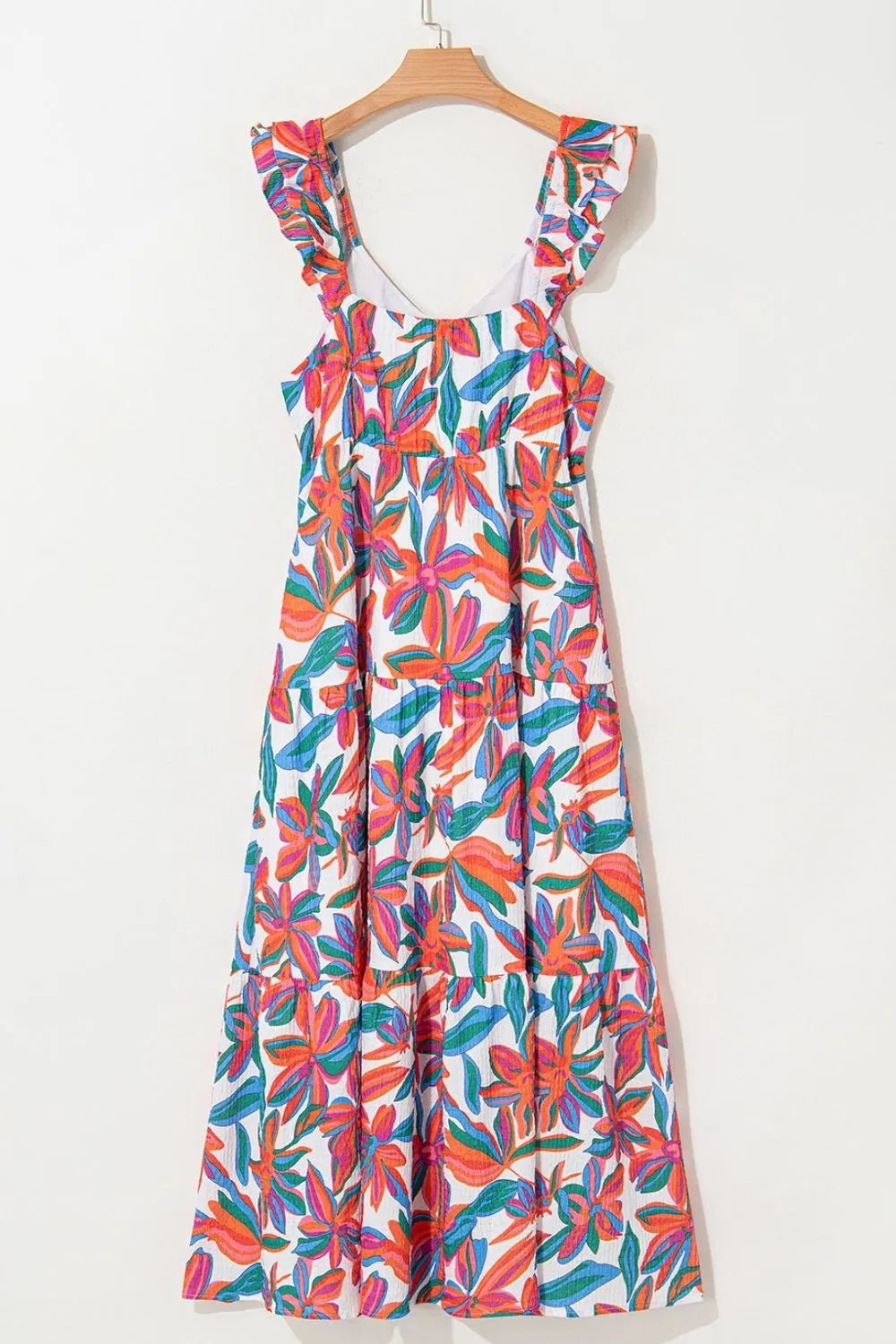 Floral Ruffled Strap V Neck Maxi Dress - adritiX