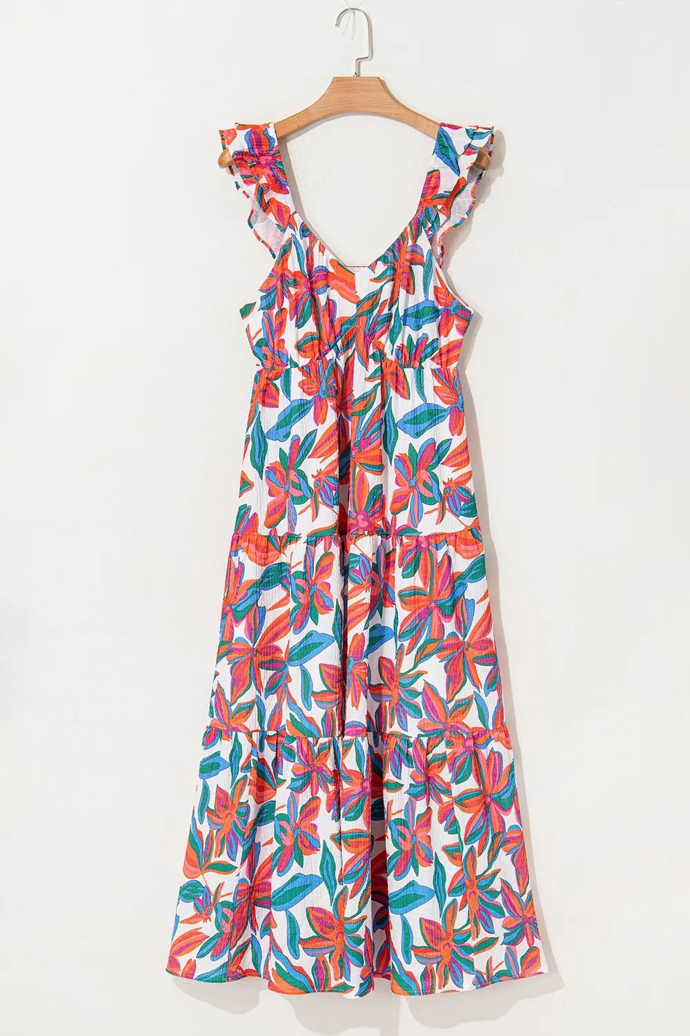 Floral Ruffled Strap V Neck Maxi Dress - adritiX