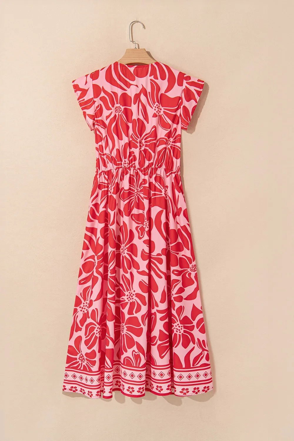 Floral Ruffled V - Neck Midi Dress with Button Front - adritiX
