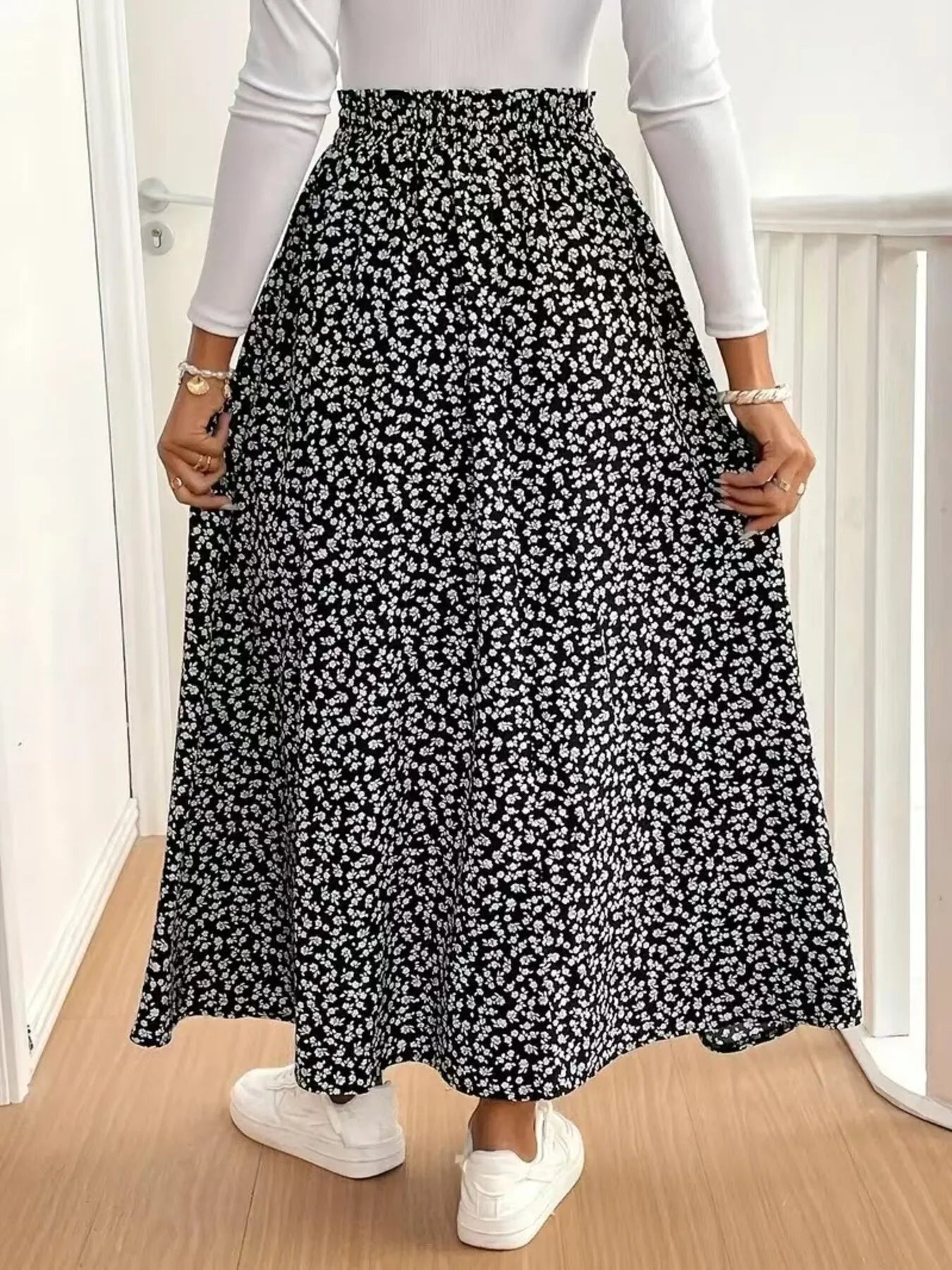 Floral Split Elastic Waist Maxi Skirt - adritiX