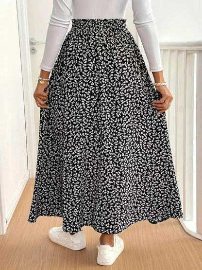 Floral Split Elastic Waist Maxi Skirt - adritiX
