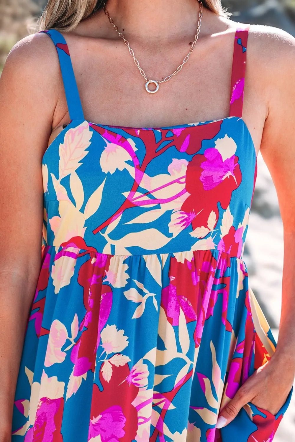 Floral Square Neck Cami Dress with Pockets - adritiX