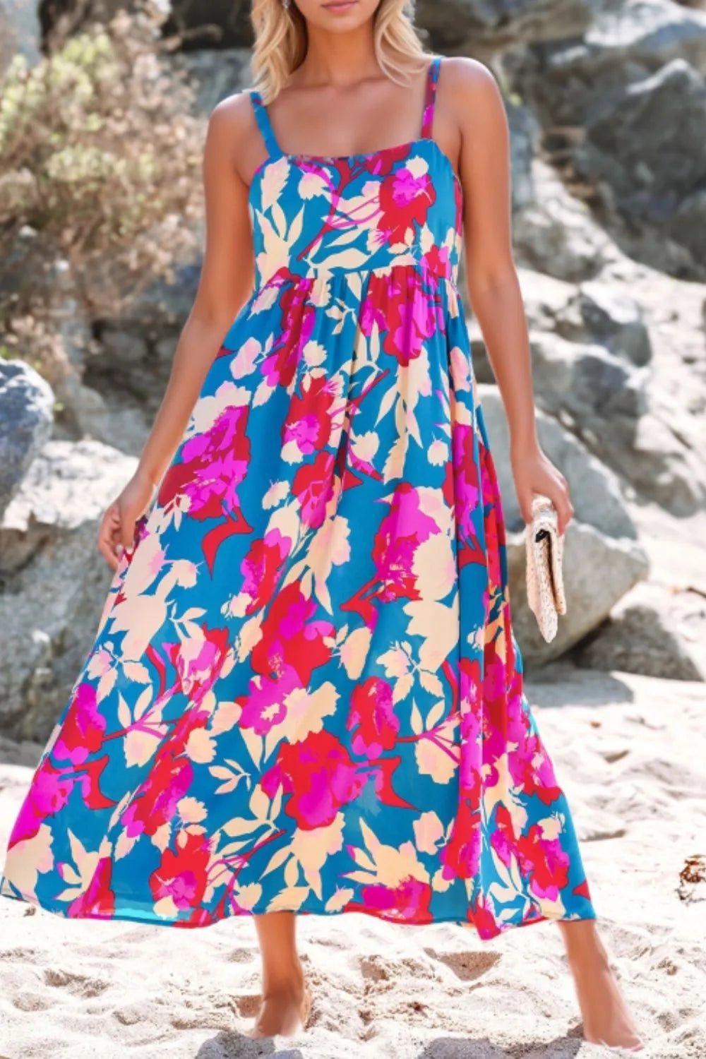 Floral Square Neck Cami Dress with Pockets - adritiX