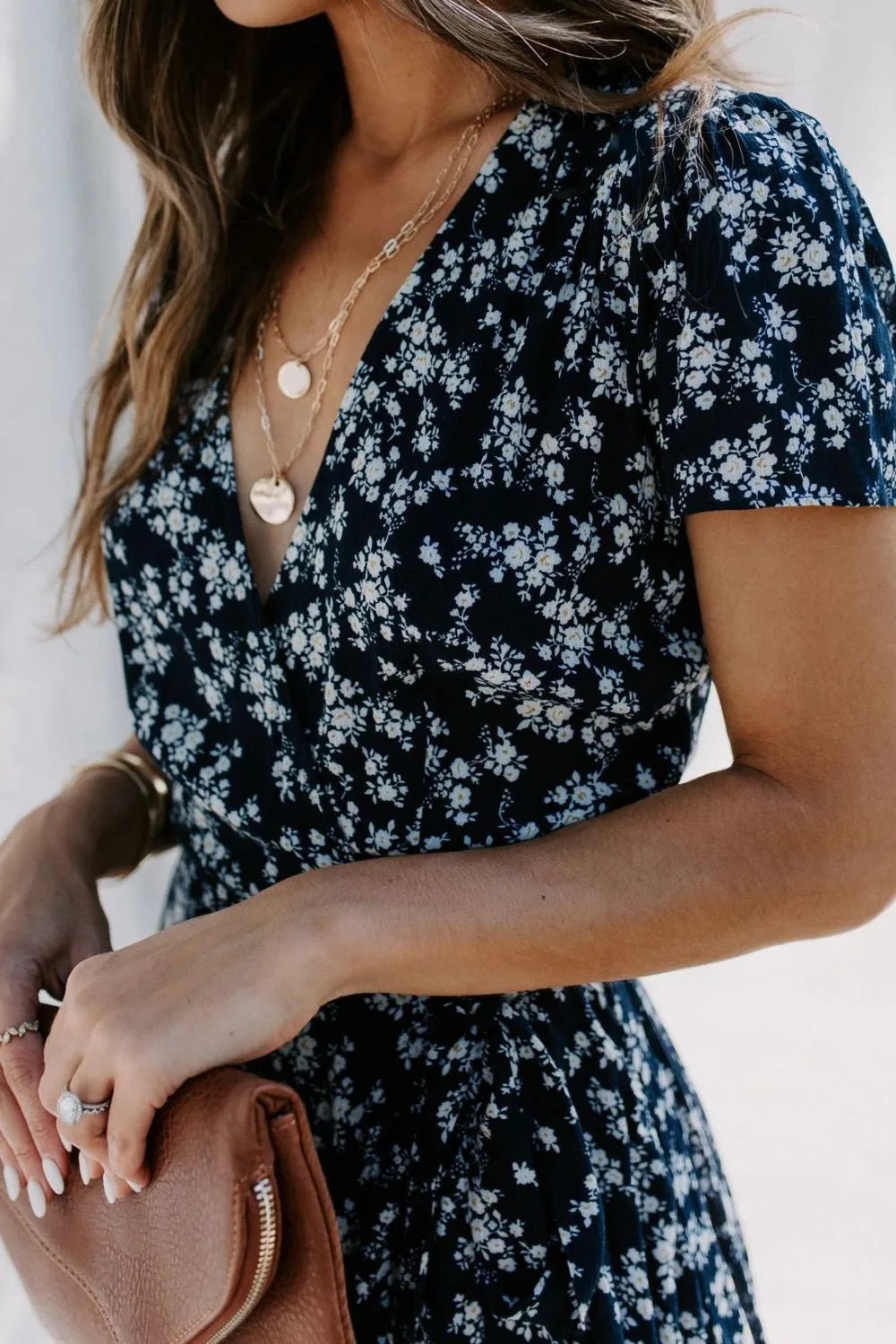 Floral Surplice Short Sleeve Dress - adritiX