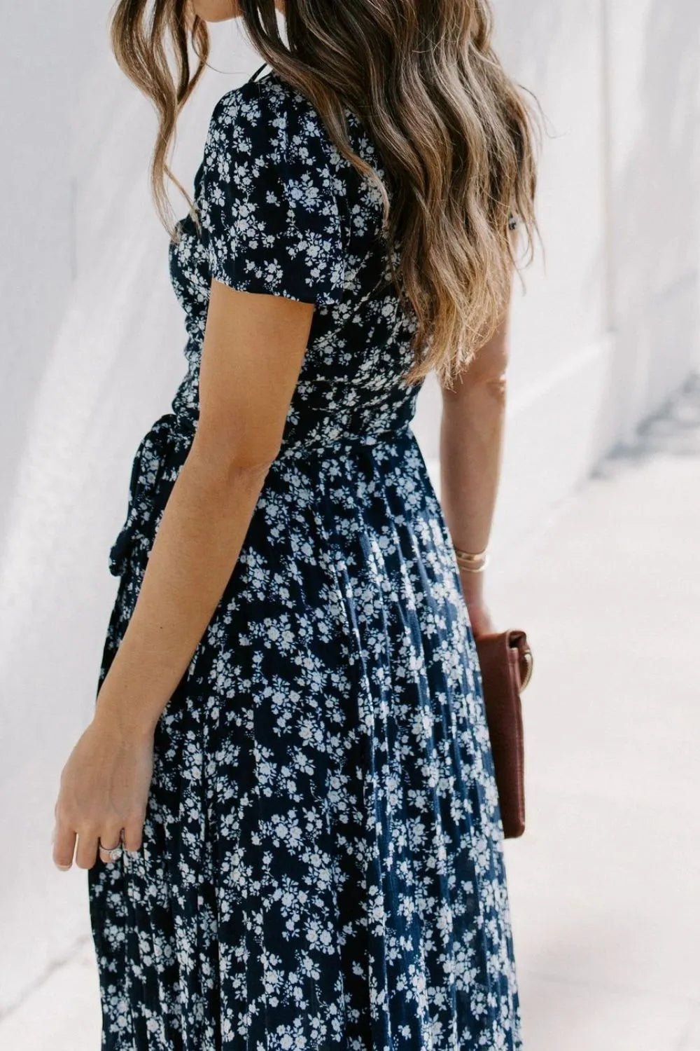 Floral Surplice Short Sleeve Dress - adritiX