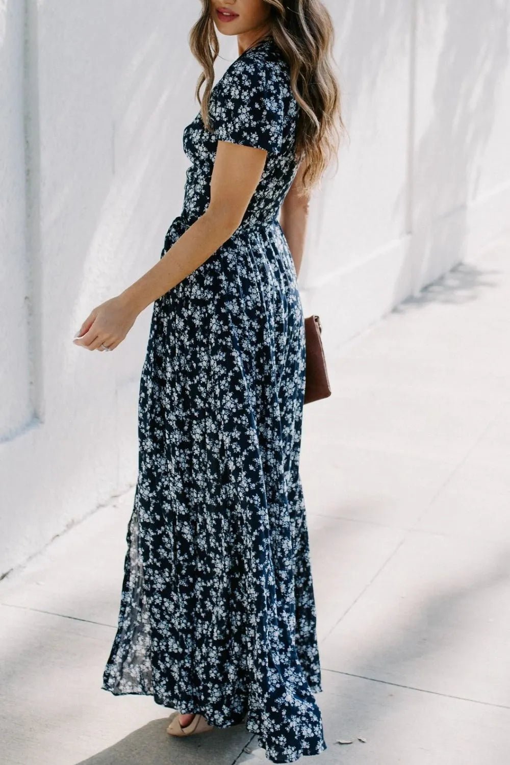 Floral Surplice Short Sleeve Dress - adritiX