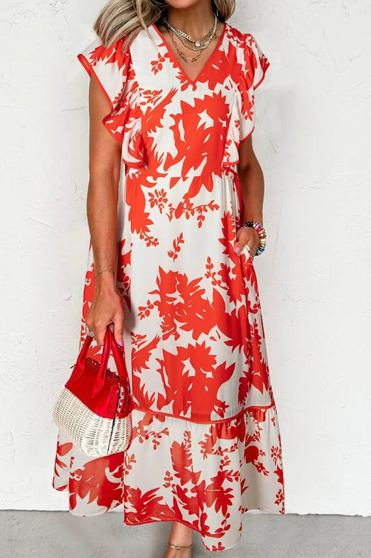 Floral V - Neck Summer Midi Dress - adritiX