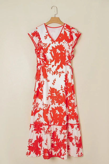 Floral V - Neck Summer Midi Dress - adritiX