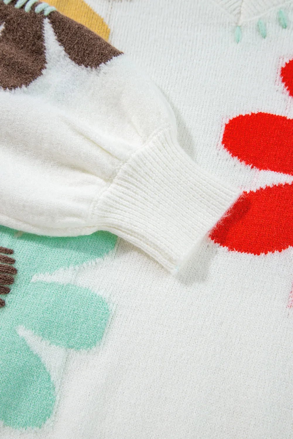 Flower V - Neck Dropped Shoulder Sweater - adritiX
