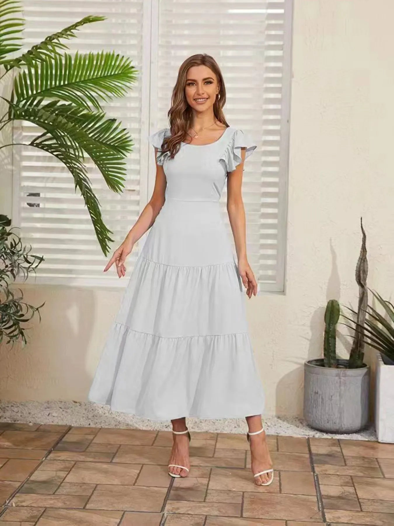 Flutter Sleeve Cutout Summer Midi Dress - adritiX