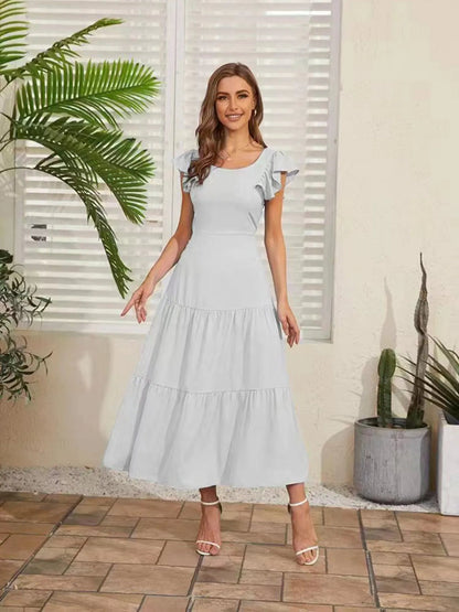 Flutter Sleeve Cutout Summer Midi Dress - adritiX
